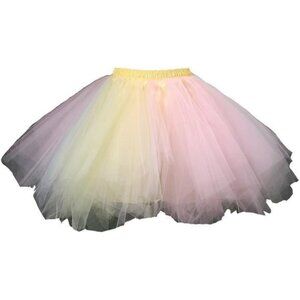 Women's Short Vintage Ballet Bubble Puffy Tutu Petticoat Skirt Yellow and Pink